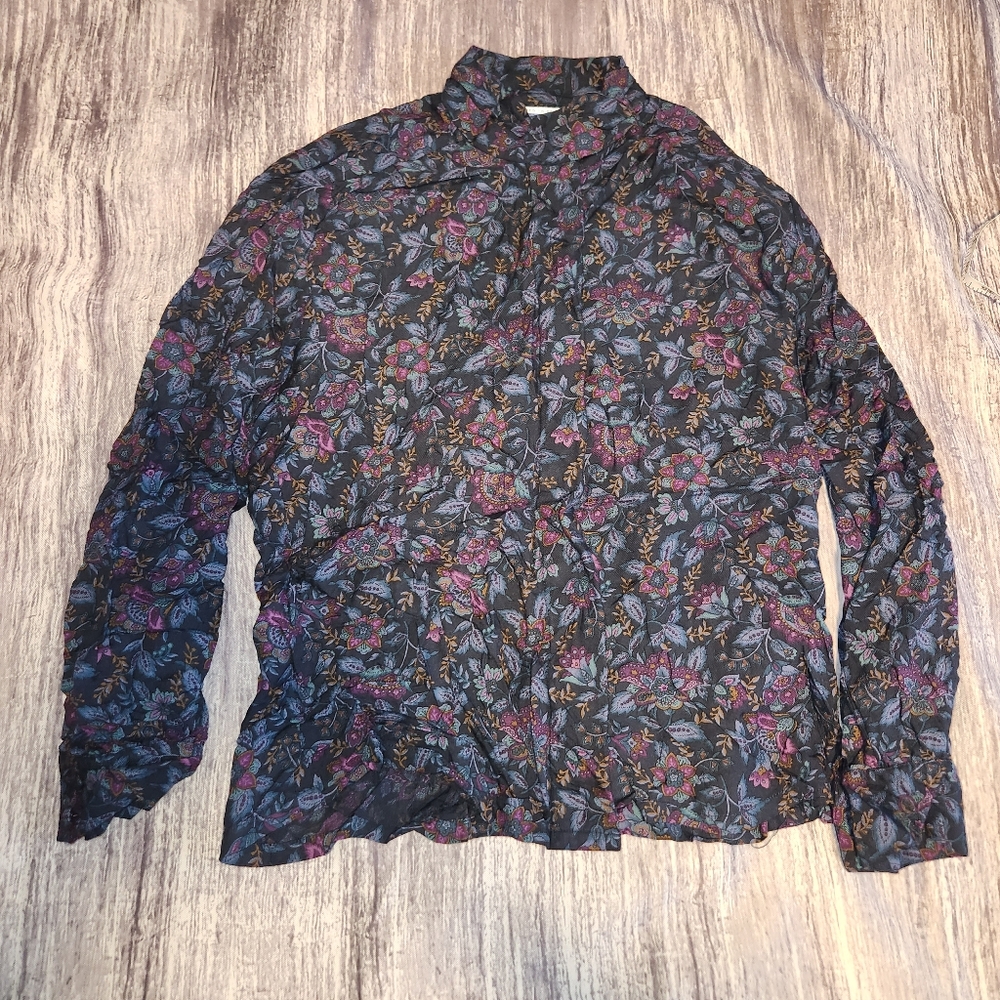 Pendelton Floral Print Button-Up Top Long Sleeve Academia Cottagecore Blouse